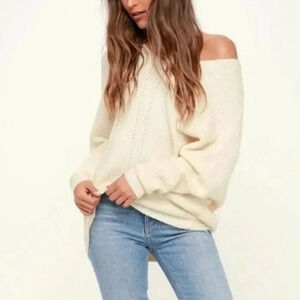 Lulu's Cream Oversized V-Neck Slouchy Sweater